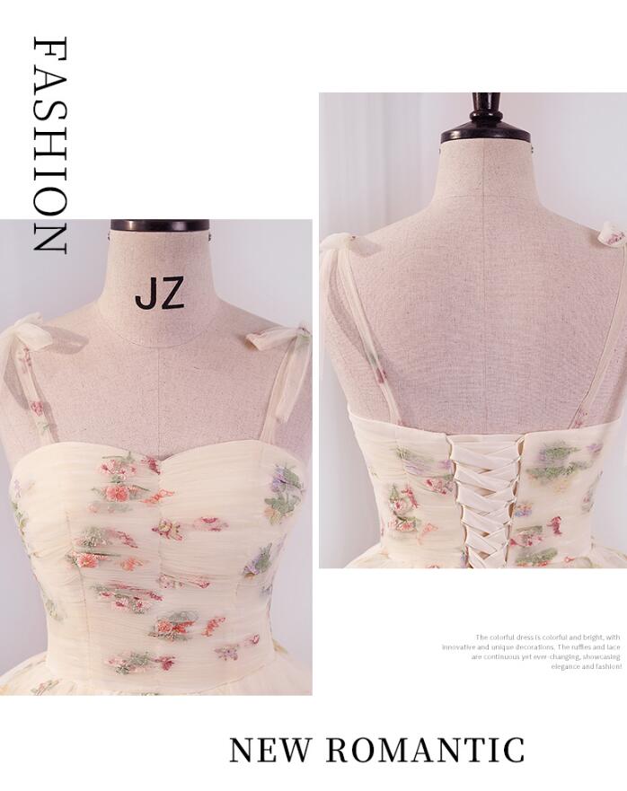 演奏会ドレス ノースリーブ プリント花柄 発表会ドレス イブニングドレス 花柄 編み上げ パーティードレス カクテルドレス レース コンサート 結婚式ドレス 