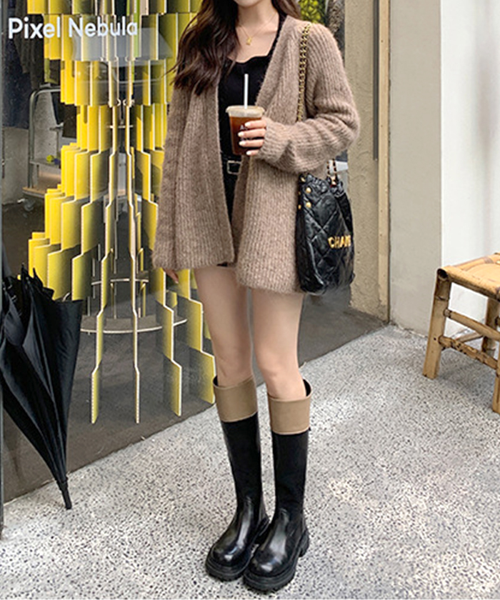 ブーツ レディース 秋 冬 ロング 厚底 配色 かわいい 韓国ファッション 高見え カジュアル おしゃれ きれいめ 配色タンクソールロングブーツ 