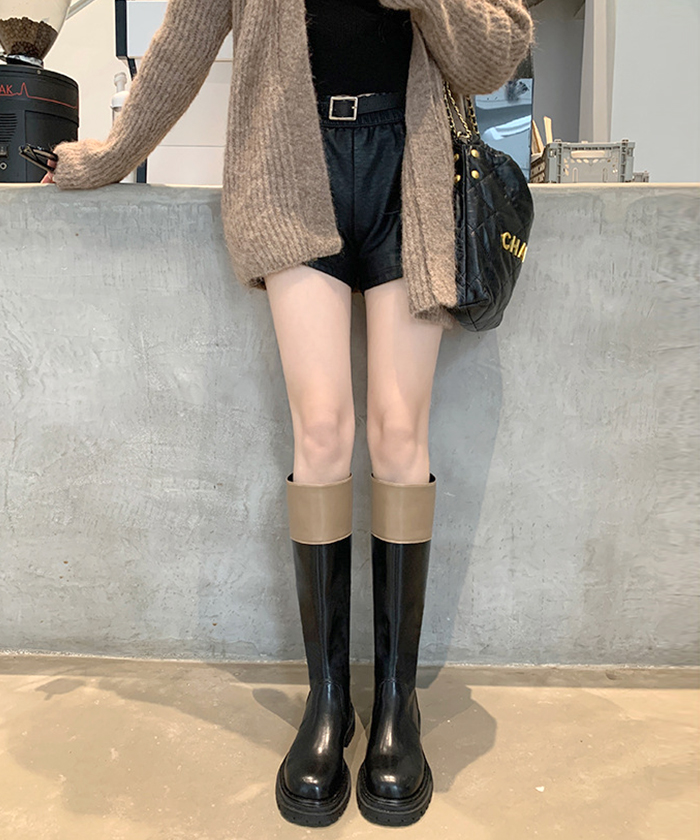 ブーツ レディース 秋 冬 ロング 厚底 配色 かわいい 韓国ファッション 高見え カジュアル おしゃれ きれいめ 配色タンクソールロングブーツ 