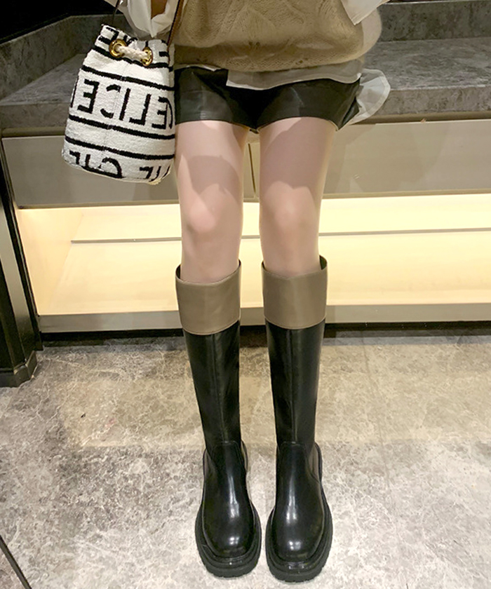 ブーツ レディース 秋 冬 ロング 厚底 配色 かわいい 韓国ファッション 高見え カジュアル おしゃれ きれいめ 配色タンクソールロングブーツ 