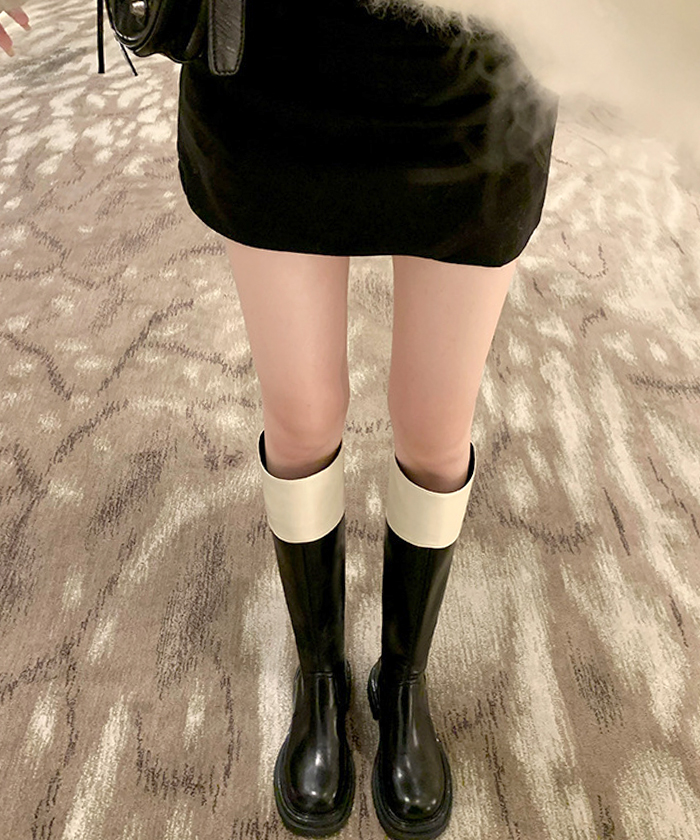ブーツ レディース 秋 冬 ロング 厚底 配色 かわいい 韓国ファッション 高見え カジュアル おしゃれ きれいめ 配色タンクソールロングブーツ 