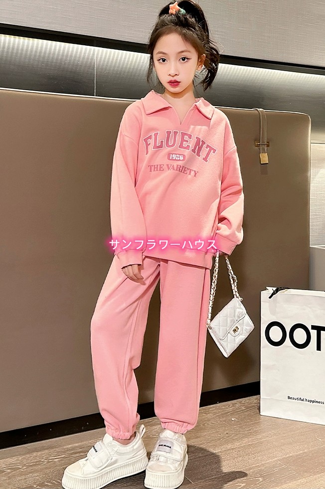 セットアップ 子供服 長袖 ジャージ ピンク フード付き 上下セット 女子 パーカーロングパンツ キッズ 春秋 登山着 スポーツウェア 2点セット 