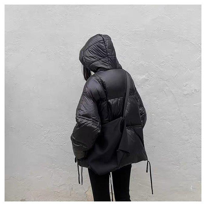 中綿ジャケット レディース キルティングジャケット フワフワ フード付き 光沢感 オーバーサイズ 冬 送料無料 厚手 通勤 防寒服 ブラック ジャケット 