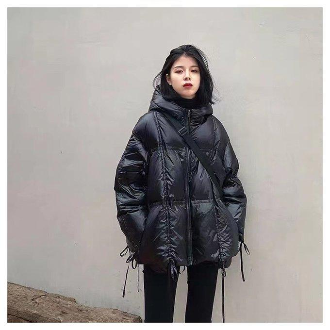 中綿ジャケット レディース キルティングジャケット フワフワ フード付き 光沢感 オーバーサイズ 冬 送料無料 厚手 通勤 防寒服 ブラック ジャケット 