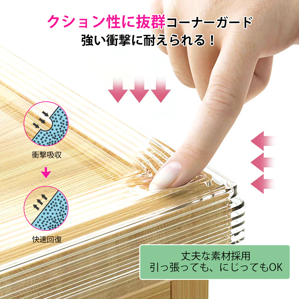 コーナーガード クッション ハニカム構造で衝撃吸収 L型 5M 透明 角ガード 強力テープ テーブル 赤ちゃん ごっつん防止 怪我防止 ベッド 剥がせる 
