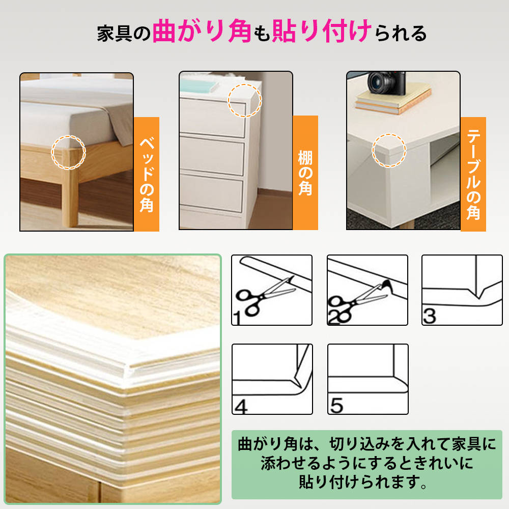 コーナーガード クッション ハニカム構造で衝撃吸収 L型 5M 透明 角ガード 強力テープ テーブル 赤ちゃん ごっつん防止 怪我防止 ベッド 剥がせる 