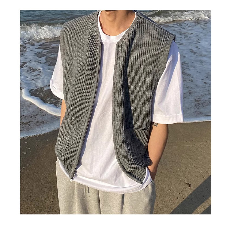ニットベスト メンズ チョッキ 紳士服 ファスナー Vネック 前開き きれいめ ジップアップ オフィス トップス ビジネス 秋冬 カジュアル セーター おしゃれ 