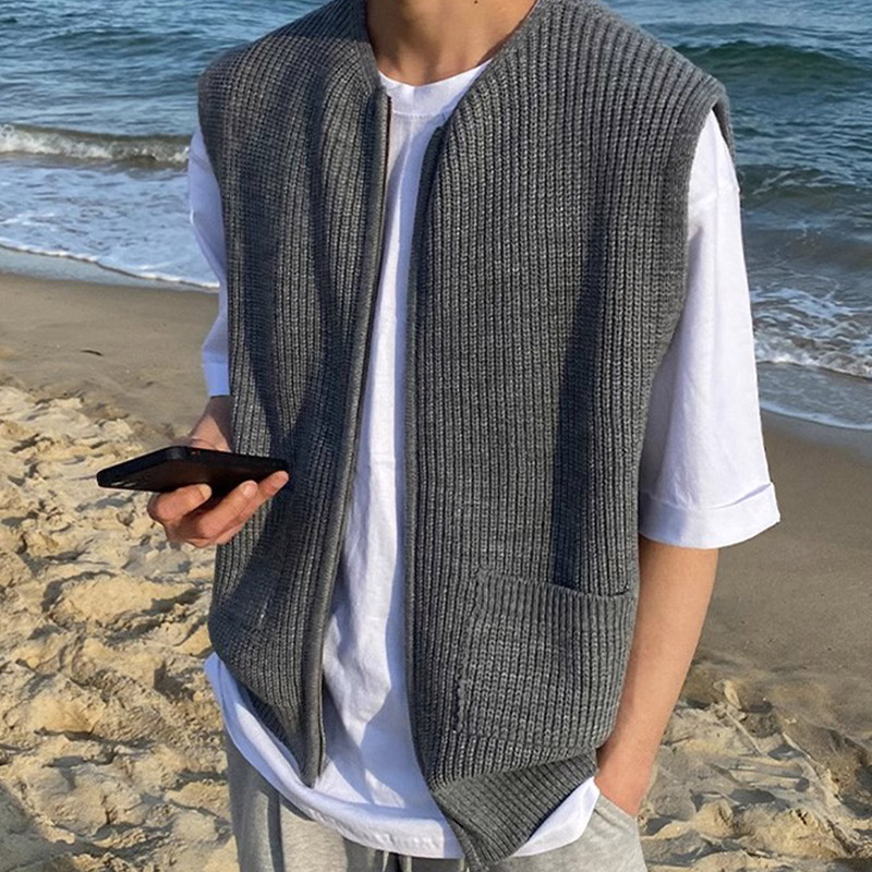 ニットベスト メンズ チョッキ 紳士服 ファスナー Vネック 前開き きれいめ ジップアップ オフィス トップス ビジネス 秋冬 カジュアル セーター おしゃれ 