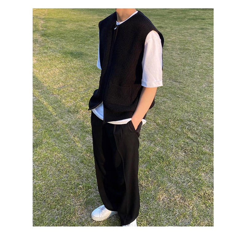 ニットベスト メンズ チョッキ 紳士服 ファスナー Vネック 前開き きれいめ ジップアップ オフィス トップス ビジネス 秋冬 カジュアル セーター おしゃれ 