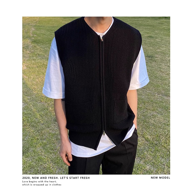 ニットベスト メンズ チョッキ 紳士服 ファスナー Vネック 前開き きれいめ ジップアップ オフィス トップス ビジネス 秋冬 カジュアル セーター おしゃれ 