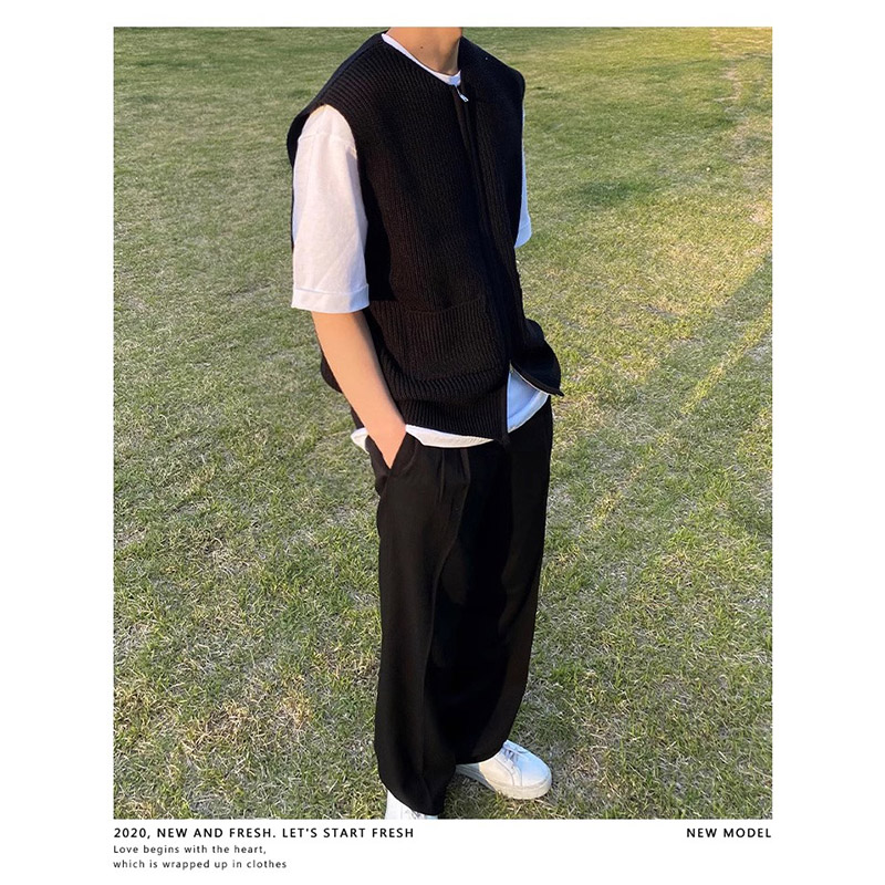 ニットベスト メンズ チョッキ 紳士服 ファスナー Vネック 前開き きれいめ ジップアップ オフィス トップス ビジネス 秋冬 カジュアル セーター おしゃれ 