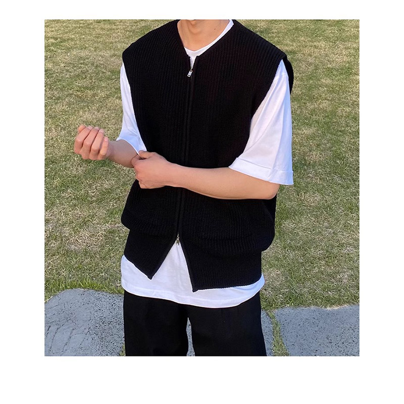 ニットベスト メンズ チョッキ 紳士服 ファスナー Vネック 前開き きれいめ ジップアップ オフィス トップス ビジネス 秋冬 カジュアル セーター おしゃれ 