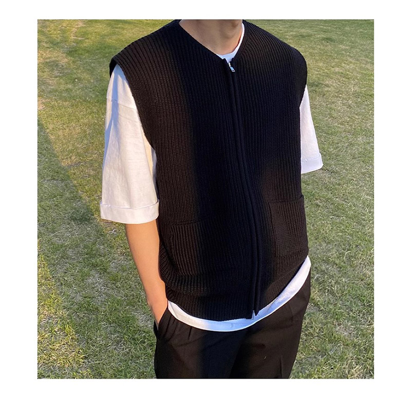 ニットベスト メンズ チョッキ 紳士服 ファスナー Vネック 前開き きれいめ ジップアップ オフィス トップス ビジネス 秋冬 カジュアル セーター おしゃれ 