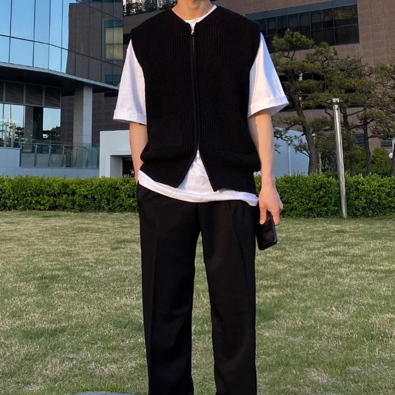 ニットベスト メンズ チョッキ 紳士服 ファスナー Vネック 前開き きれいめ ジップアップ オフィス トップス ビジネス 秋冬 カジュアル セーター おしゃれ 