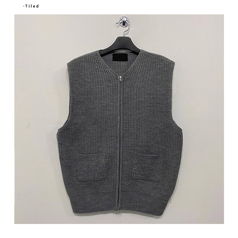 ニットベスト メンズ チョッキ 紳士服 ファスナー Vネック 前開き きれいめ ジップアップ オフィス トップス ビジネス 秋冬 カジュアル セーター おしゃれ 