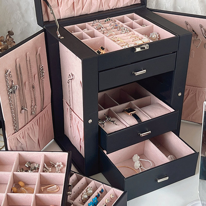 ジュエリーボックス クリスタル 収納家具 小物入れ 木製 大容量 白 ネックレス アクセサリー収納 可愛い 姫系 5段 指輪 アクセサリーケース ピンク 宝石箱 