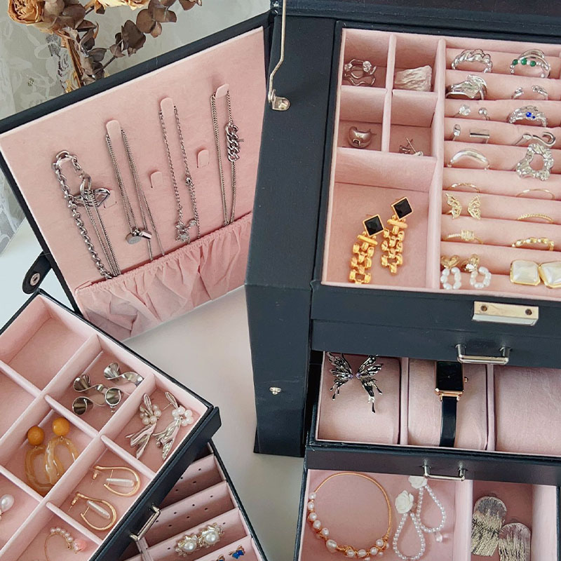 ジュエリーボックス クリスタル 収納家具 小物入れ 木製 大容量 白 ネックレス アクセサリー収納 可愛い 姫系 5段 指輪 アクセサリーケース ピンク 宝石箱 