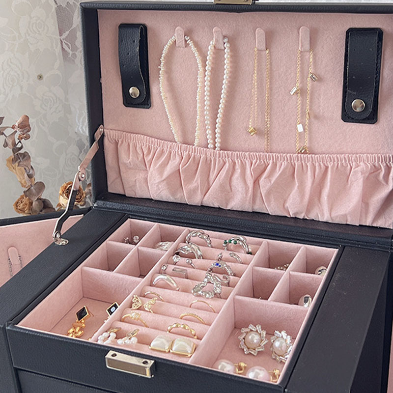 ジュエリーボックス クリスタル 収納家具 小物入れ 木製 大容量 白 ネックレス アクセサリー収納 可愛い 姫系 5段 指輪 アクセサリーケース ピンク 宝石箱 