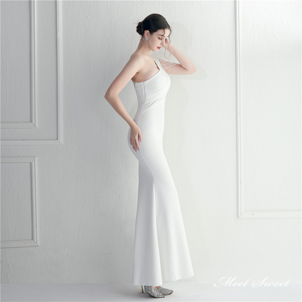 カラードレス マーメイドドレス ワンショルダー ビーズ パーティードレス イブニングドレス 発表会 結婚式 サテン 二次会 ファスナー ウェディングドレス 