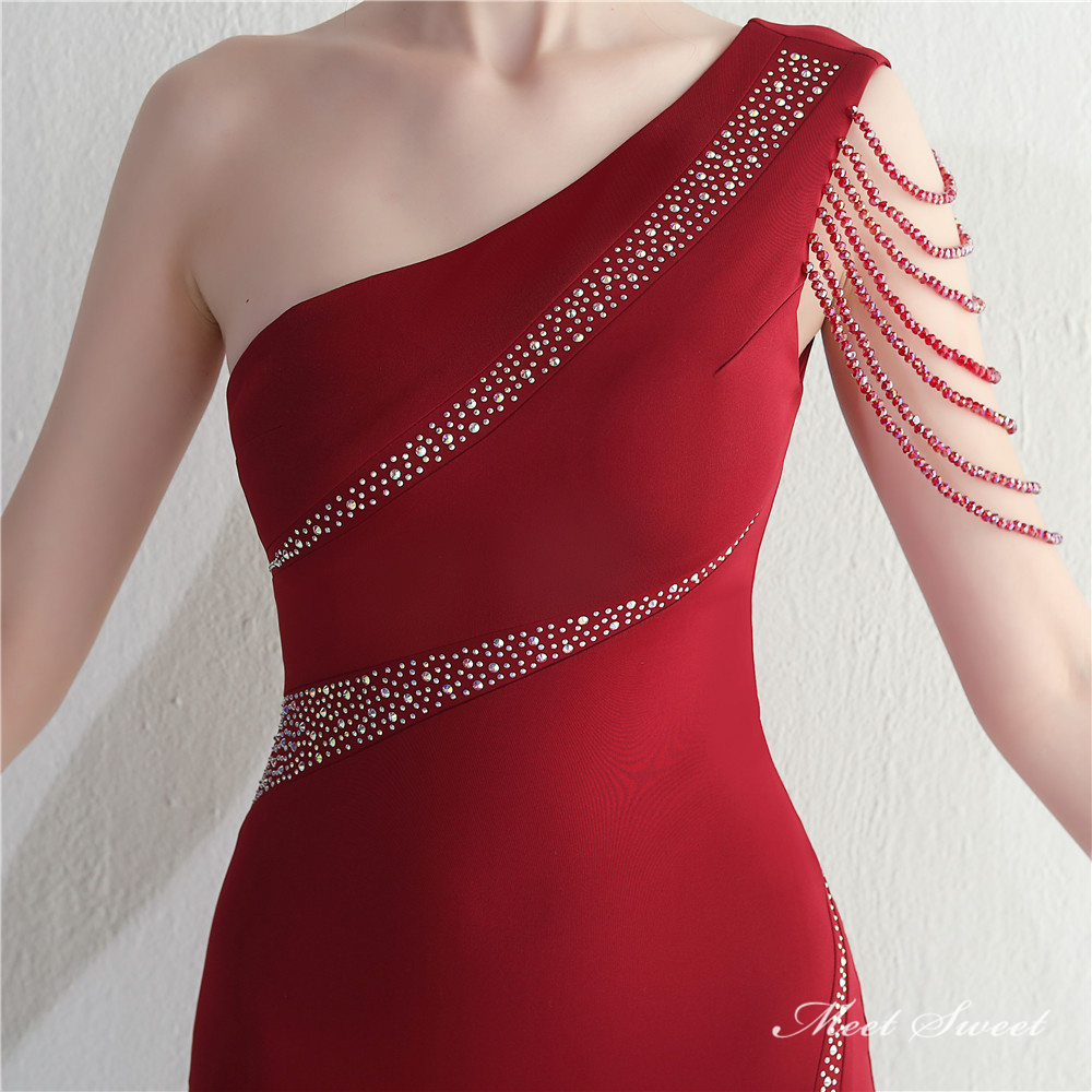 カラードレス マーメイドドレス ワンショルダー ビーズ パーティードレス イブニングドレス 発表会 結婚式 サテン 二次会 ファスナー ウェディングドレス 