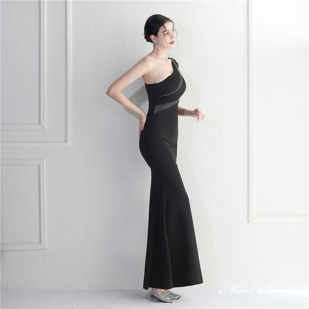 カラードレス マーメイドドレス ワンショルダー ビーズ パーティードレス イブニングドレス 発表会 結婚式 サテン 二次会 ファスナー ウェディングドレス 