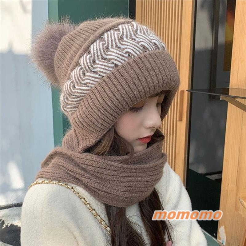 レディースファッション ニット帽 帽子 レディース ニットキャップ マフラー 韓国風 ポンポン 暖か 防風 冬 高級感 スヌード付き 防寒 厚手 アウトドア 