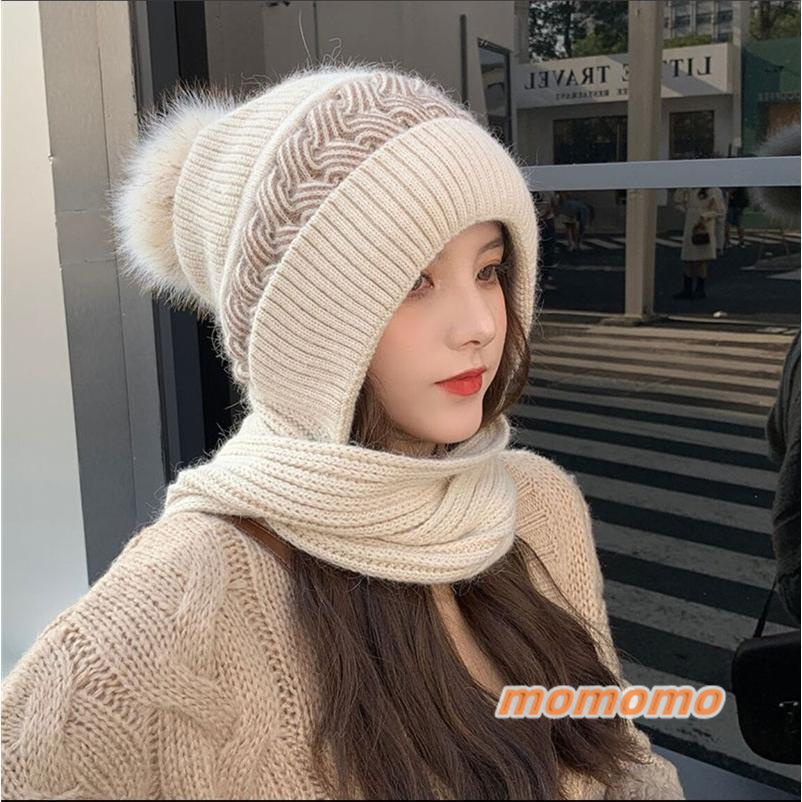レディースファッション ニット帽 帽子 レディース ニットキャップ マフラー 韓国風 ポンポン 暖か 防風 冬 高級感 スヌード付き 防寒 厚手 アウトドア 