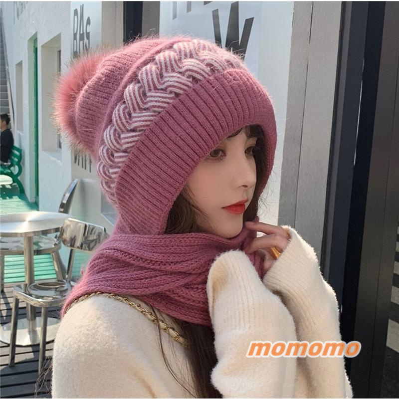 レディースファッション ニット帽 帽子 レディース ニットキャップ マフラー 韓国風 ポンポン 暖か 防風 冬 高級感 スヌード付き 防寒 厚手 アウトドア 