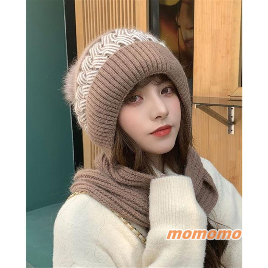 レディースファッション ニット帽 帽子 レディース ニットキャップ マフラー 韓国風 ポンポン 暖か 防風 冬 高級感 スヌード付き 防寒 厚手 アウトドア 