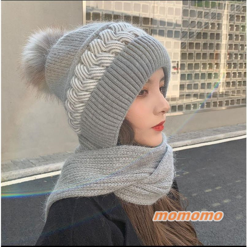 レディースファッション ニット帽 帽子 レディース ニットキャップ マフラー 韓国風 ポンポン 暖か 防風 冬 高級感 スヌード付き 防寒 厚手 アウトドア 