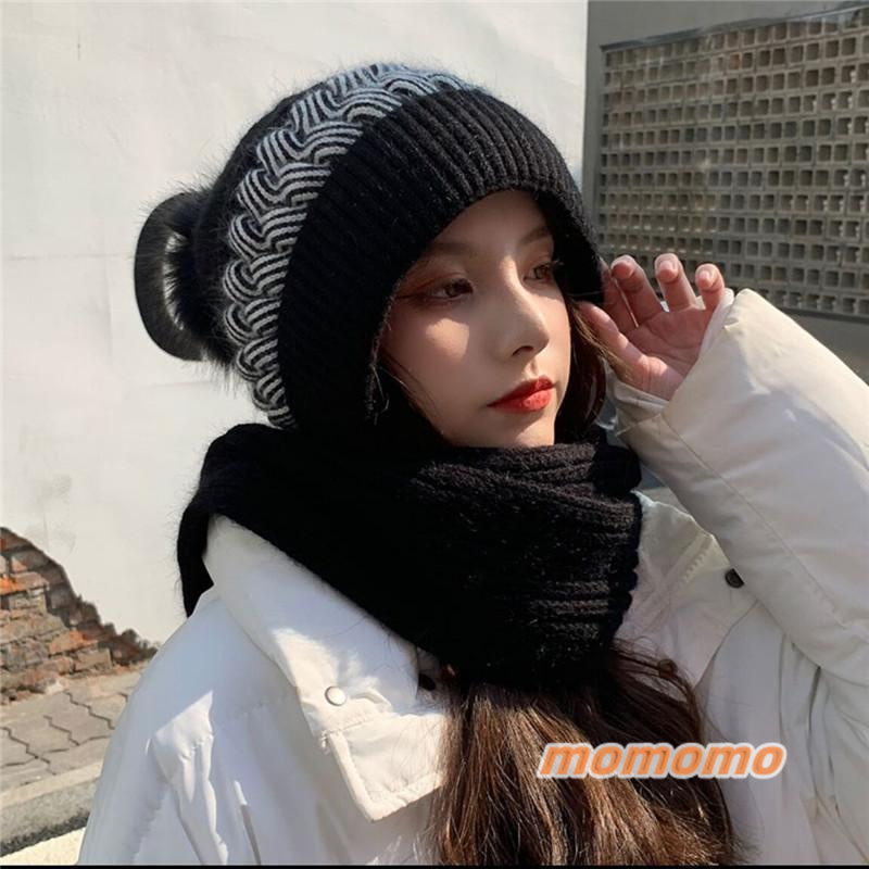 レディースファッション ニット帽 帽子 レディース ニットキャップ マフラー 韓国風 ポンポン 暖か 防風 冬 高級感 スヌード付き 防寒 厚手 アウトドア 