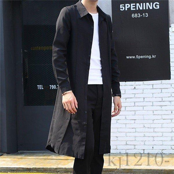 シャツ メンズ 長袖 春物 春服 トレンチコート サマーコート アウター かっこいい ロング丈 スリム カジュアル コットン 細身 メンズファッション トップス 