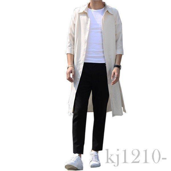 シャツ メンズ 長袖 春物 春服 トレンチコート サマーコート アウター かっこいい ロング丈 スリム カジュアル コットン 細身 メンズファッション トップス 