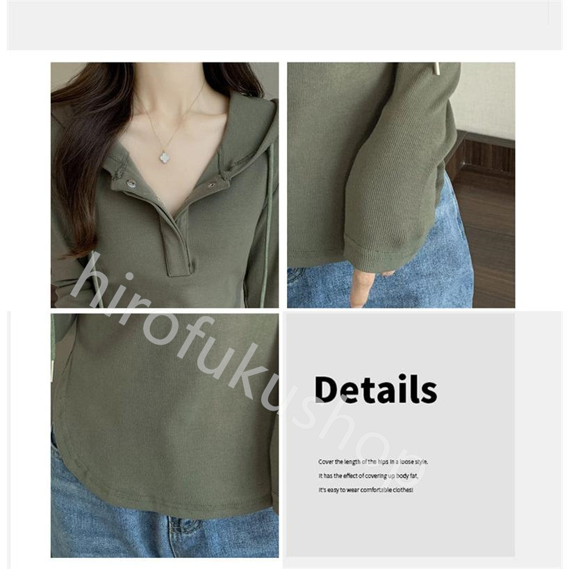 Tシャツ フード付き 長袖 カットソー レディース 春秋 プルオーバー 着痩せ ゆったり おしゃれ 体型カバー カジュアル シンプル 無地 トップス 