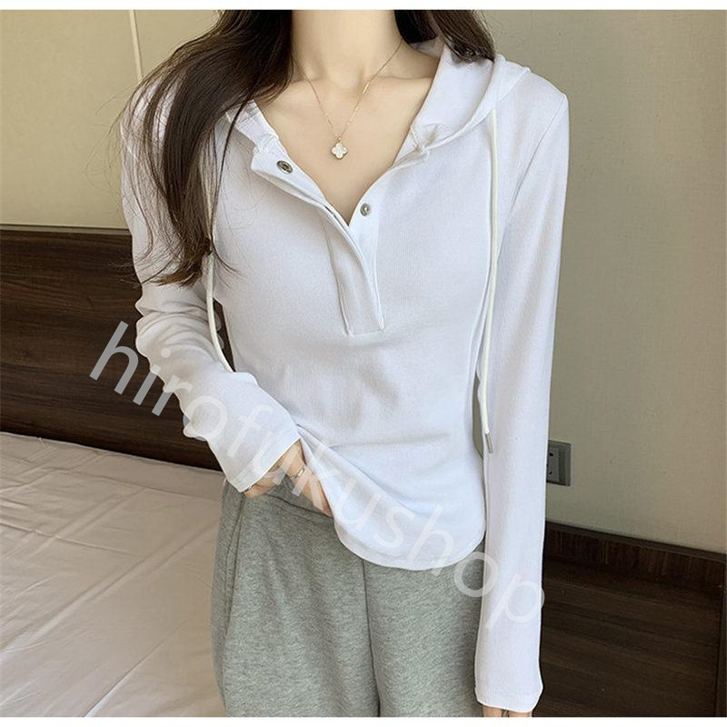 Tシャツ フード付き 長袖 カットソー レディース 春秋 プルオーバー 着痩せ ゆったり おしゃれ 体型カバー カジュアル シンプル 無地 トップス 