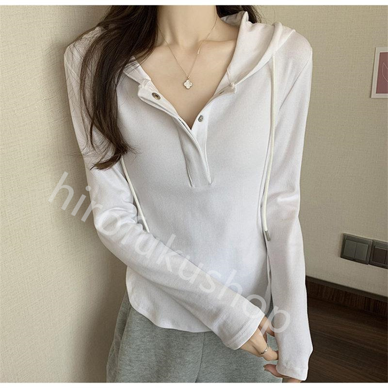 Tシャツ フード付き 長袖 カットソー レディース 春秋 プルオーバー 着痩せ ゆったり おしゃれ 体型カバー カジュアル シンプル 無地 トップス 