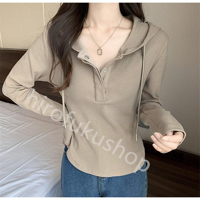 Tシャツ フード付き 長袖 カットソー レディース 春秋 プルオーバー 着痩せ ゆったり おしゃれ 体型カバー カジュアル シンプル 無地 トップス 