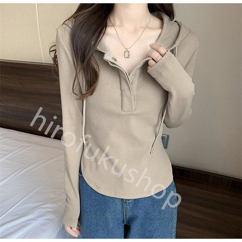 Tシャツ フード付き 長袖 カットソー レディース 春秋 プルオーバー 着痩せ ゆったり おしゃれ 体型カバー カジュアル シンプル 無地 トップス 