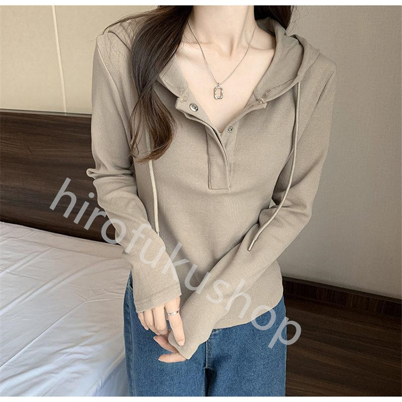 Tシャツ フード付き 長袖 カットソー レディース 春秋 プルオーバー 着痩せ ゆったり おしゃれ 体型カバー カジュアル シンプル 無地 トップス 