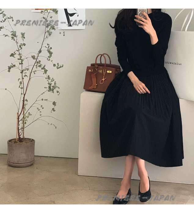 ワンピース レディース ニットワンピース ロング丈 マキシワンピース 長袖 ニット切り替えワンピース 大きいサイ ニットドッキングワンピ 