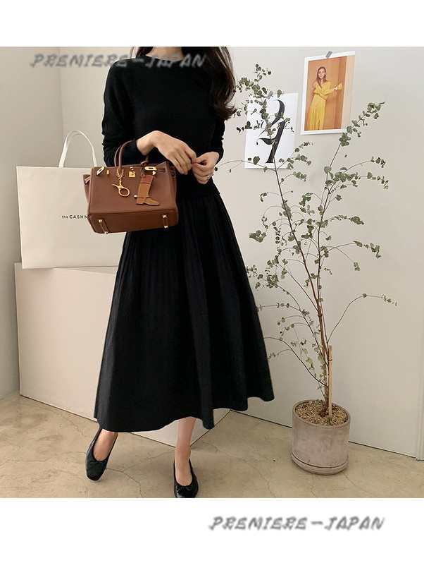 ワンピース レディース ニットワンピース ロング丈 マキシワンピース 長袖 ニット切り替えワンピース 大きいサイ ニットドッキングワンピ 