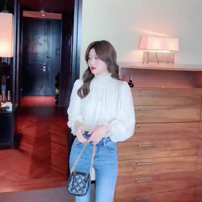 レースブラウス 長袖 シフォンシャツ 花柄 春秋 トップス プチハイネック トップス フリル シャツブラウス インナー レディース 