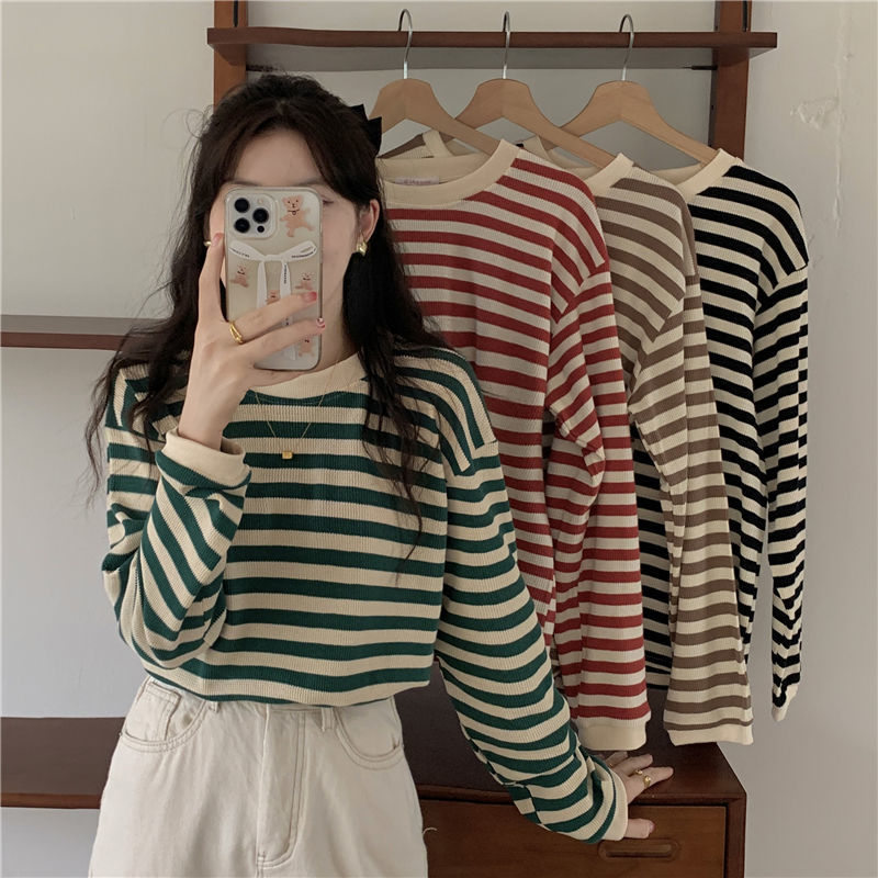 カットソー レディース Tシャツ ストライプ トップス ゆるTシャツ かわいい 重ね着 インナー 薄手 カジュアル 長袖 レイヤード 女性用 