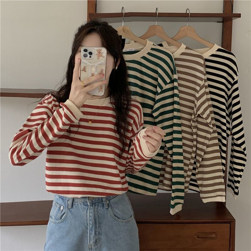 カットソー レディース Tシャツ ストライプ トップス ゆるTシャツ かわいい 重ね着 インナー 薄手 カジュアル 長袖 レイヤード 女性用 