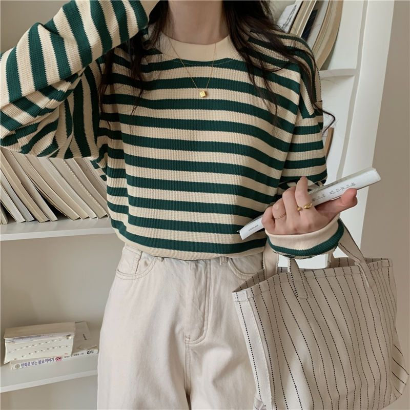 カットソー レディース Tシャツ ストライプ トップス ゆるTシャツ かわいい 重ね着 インナー 薄手 カジュアル 長袖 レイヤード 女性用 