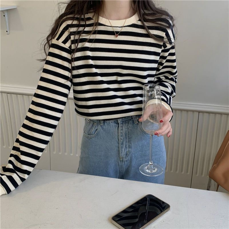 カットソー レディース Tシャツ ストライプ トップス ゆるTシャツ かわいい 重ね着 インナー 薄手 カジュアル 長袖 レイヤード 女性用 