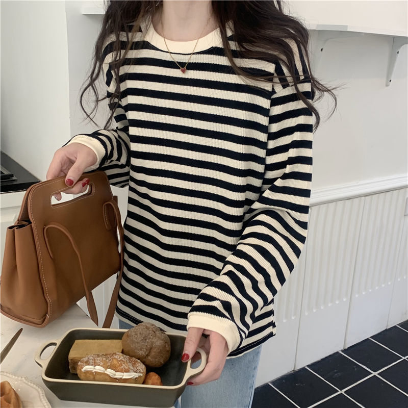カットソー レディース Tシャツ ストライプ トップス ゆるTシャツ かわいい 重ね着 インナー 薄手 カジュアル 長袖 レイヤード 女性用 