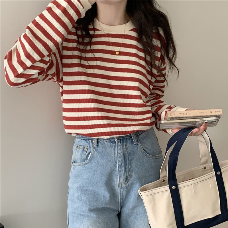 カットソー レディース Tシャツ ストライプ トップス ゆるTシャツ かわいい 重ね着 インナー 薄手 カジュアル 長袖 レイヤード 女性用 