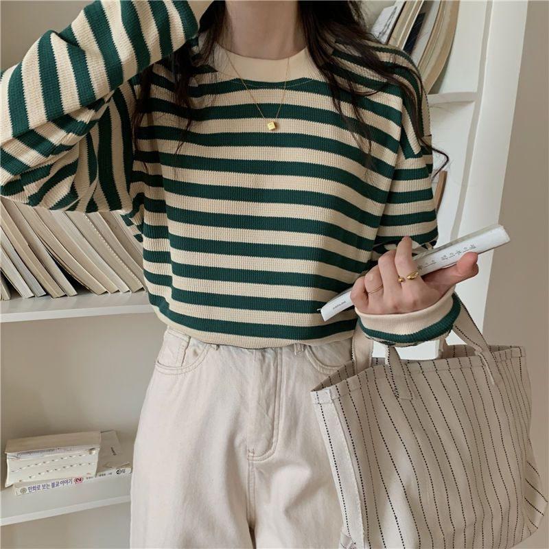 カットソー レディース Tシャツ ストライプ トップス ゆるTシャツ かわいい 重ね着 インナー 薄手 カジュアル 長袖 レイヤード 女性用 