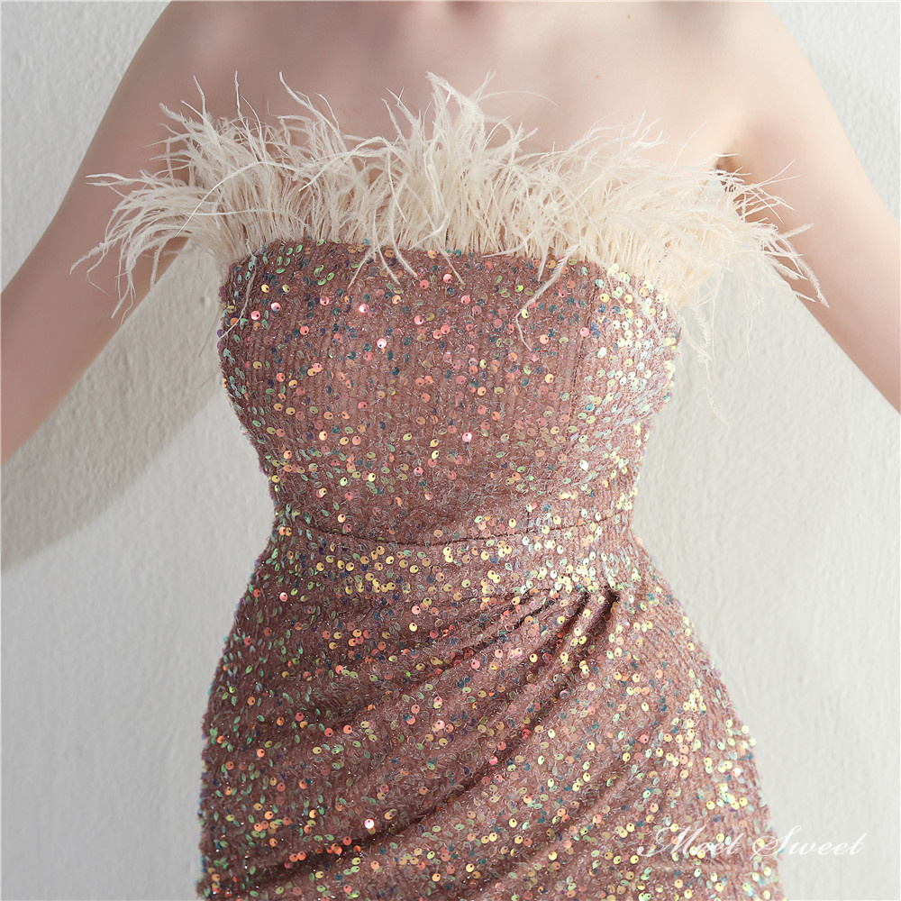 カラードレス マーメイドドレス パーティードレス ビスチェ ベアトップ スリット ウェディングドレス フェザー スパン小さいサイズ 結婚式 二次会 